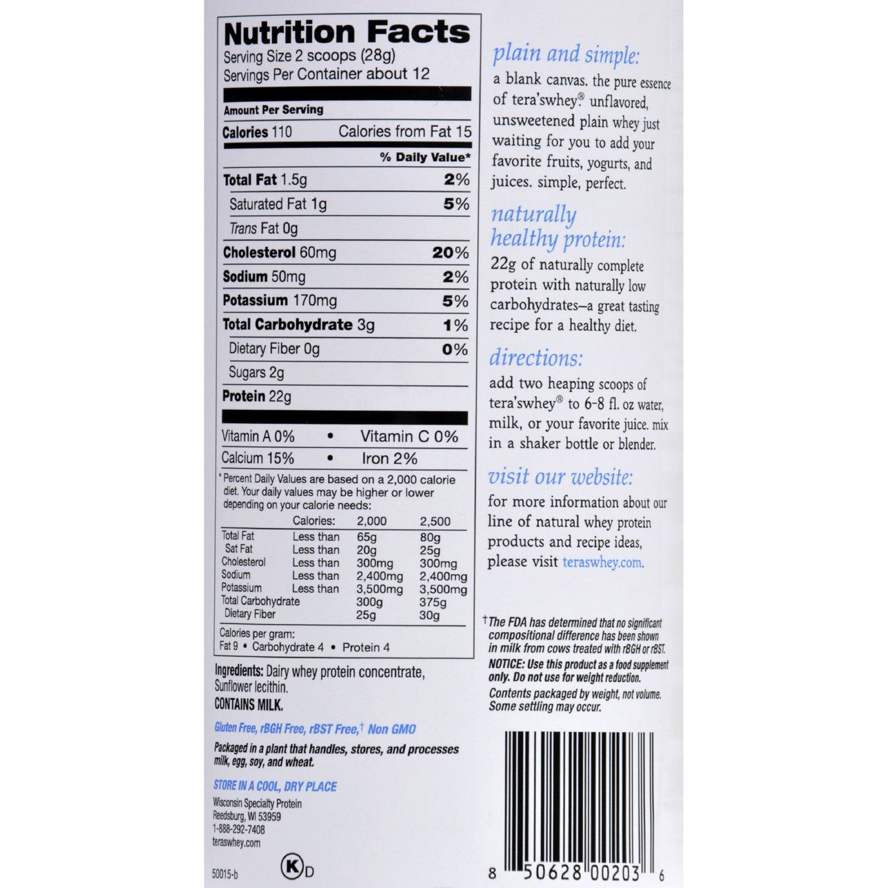 Tera's Whey rBGH Free Whey Protein (1x12 OZ)