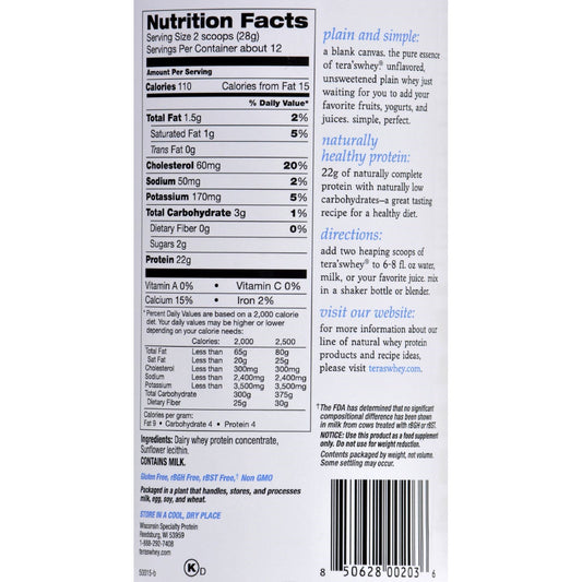 Tera's Whey rBGH Free Whey Protein (1x12 OZ)