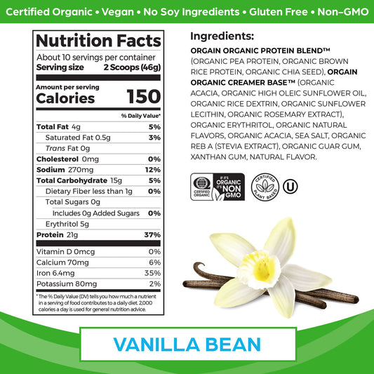 Orgain Organic Plant Based Protein Powder, Sweet Vanilla Bean (1X1.02 Lb )