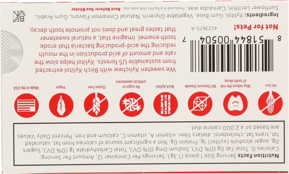 Xylichew Cinnamon Gum, Display (24x12 PC)